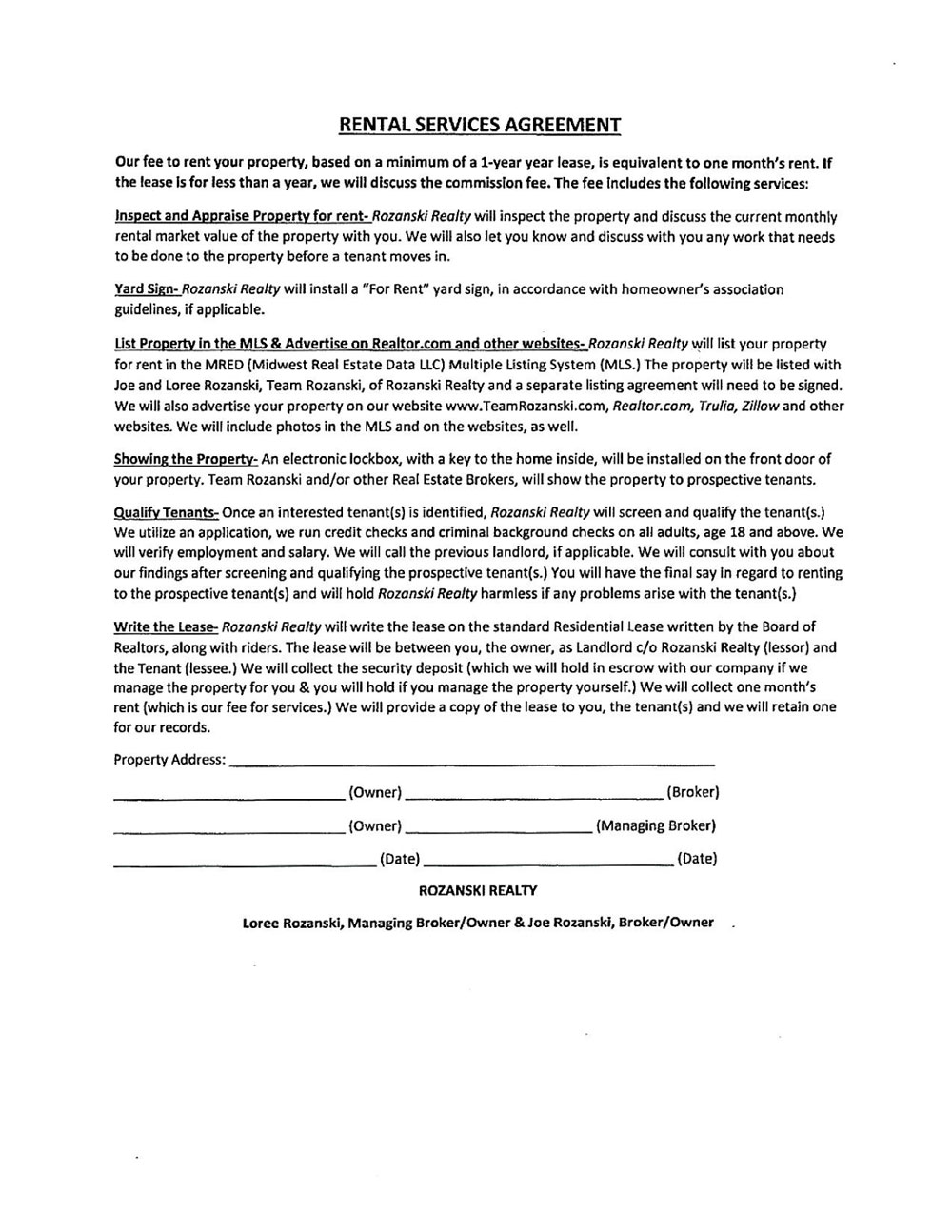 Rental Services Agreement